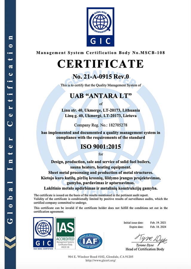 Antara ISO sertifikatas